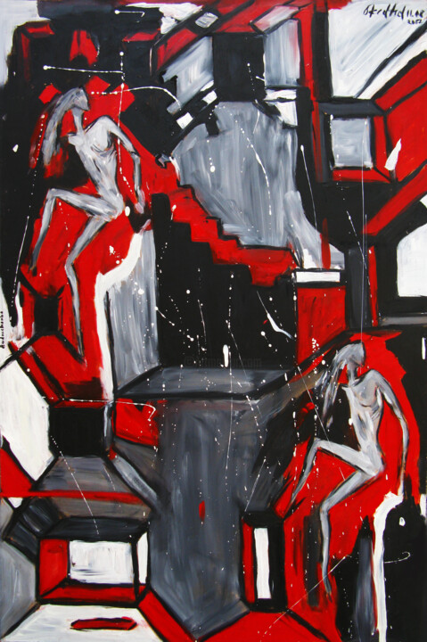 Картина под названием "Black, white, red" - Oksana Budnichenko, Подлинное произведение искусства, Масло