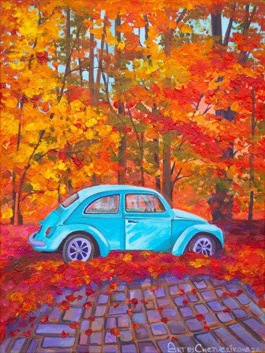 Картина под названием ""The Autumn forest"" - Oksana Chetverikova, Подлинное произведение искусства, Акрил Установлен на Дер…