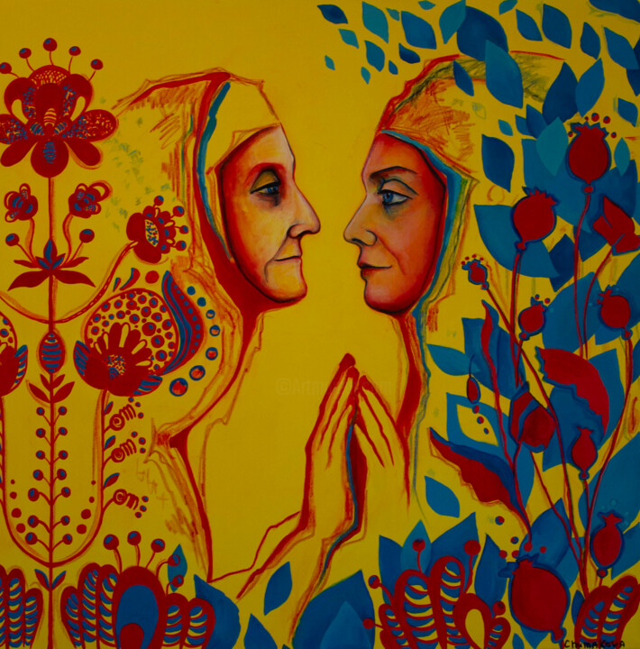 Pittura intitolato "Female Souls." da Oksana Chumakova, Opera d'arte originale, Acrilico Montato su Telaio per barella in le…
