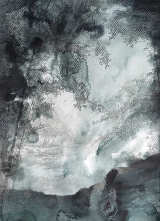绘画 标题为“WATER IN THE FOREST…” 由Oksana Duchenchuk, 原创艺术品, 水彩