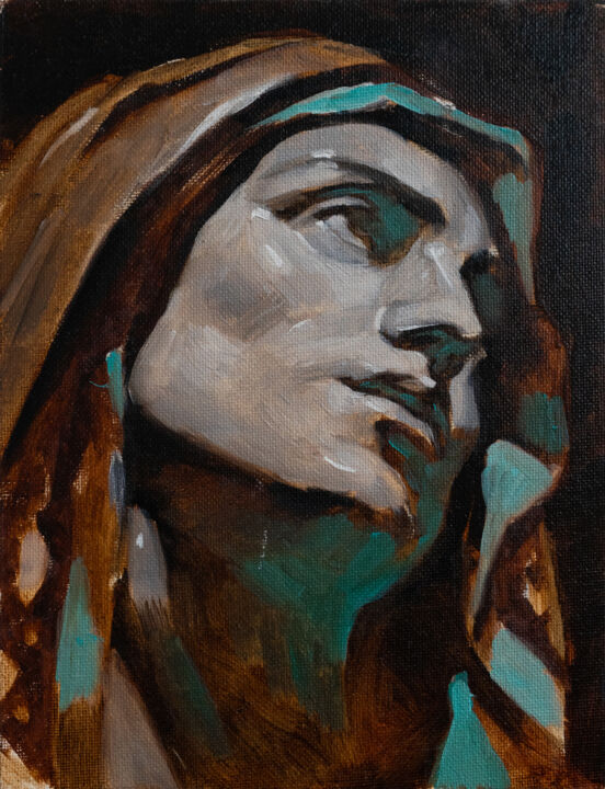 Painting titled "Head" by Oksana Feldman, Original Artwork, Oil
