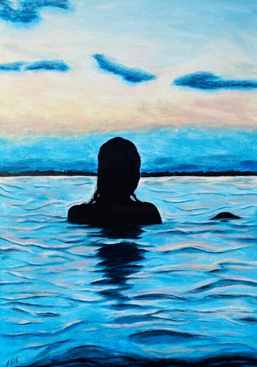 Painting titled "Blue sunset" by Oksana Gilmanova, Original Artwork, Acrylic