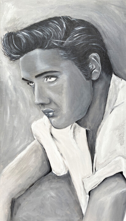 Painting titled "Elvis king of rock…" by Oksana Gilmanova, Original Artwork, Acrylic Mounted on Wood Stretcher frame