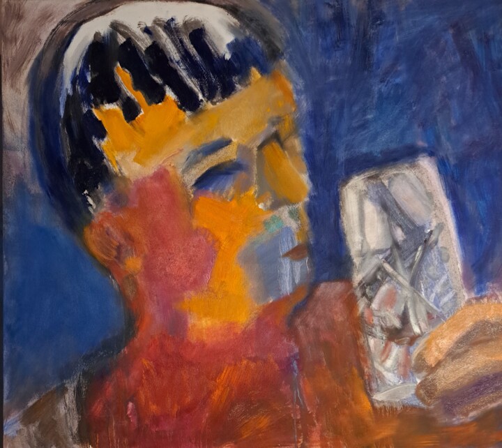 Картина под названием "Человек с хрустальн…" - Oksana Golichenkova, Подлинное произведение искусства, Масло Установлен на Де…