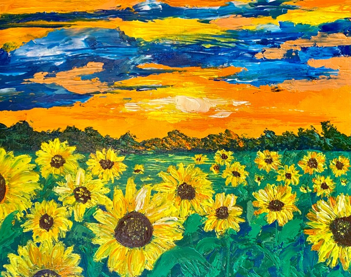 Painting titled "Sunflowers Original…" by Oksana Harris, Original Artwork, Oil