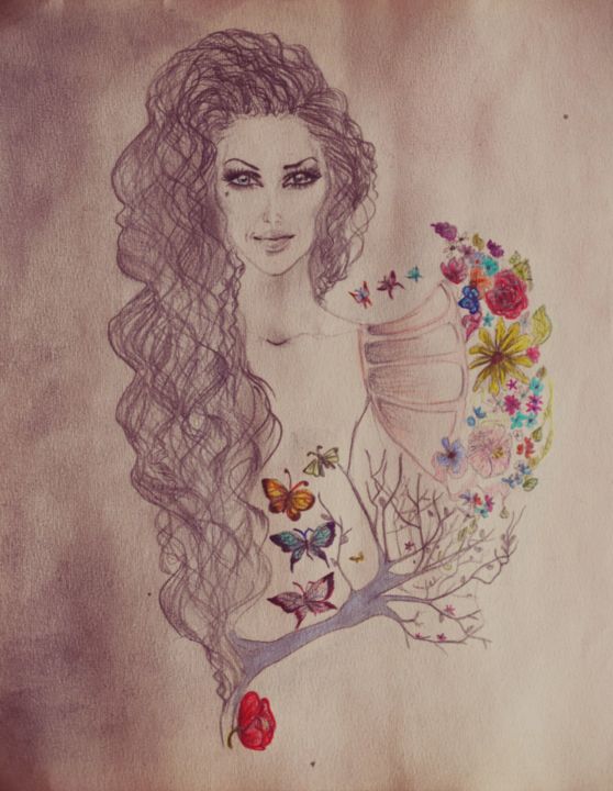 Pittura intitolato "déesse de la nature" da Oksana Koliban, Opera d'arte originale, Olio