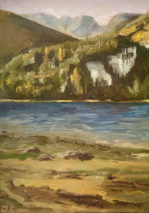 Painting titled "Lago di Tovel" by Oksana Kryvenchuk, Original Artwork, Oil