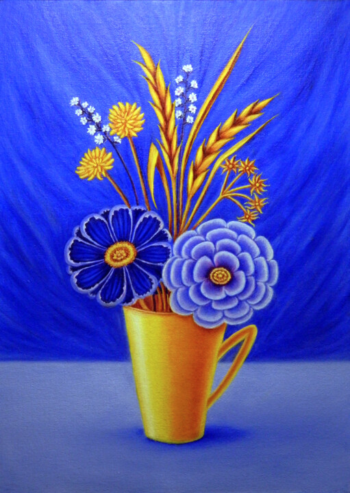 Malarstwo zatytułowany „Decorative  Flowers…” autorstwa Oksana Kulik, Oryginalna praca, Olej Zamontowany na Karton