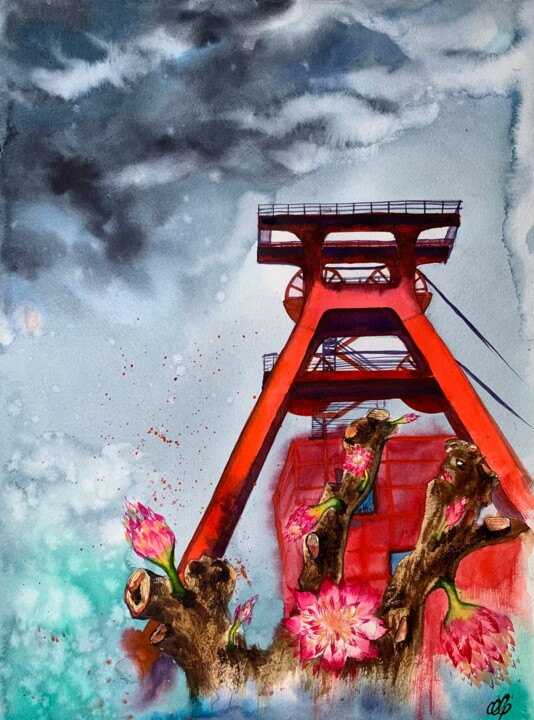 Pittura intitolato "Zollverein" da Oksana Kuzmina (Soult), Opera d'arte originale, Acquarello