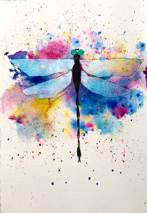 Pintura intitulada "Dragonfly" por Oksana Kuzmina (Soult), Obras de arte originais, Aquarela