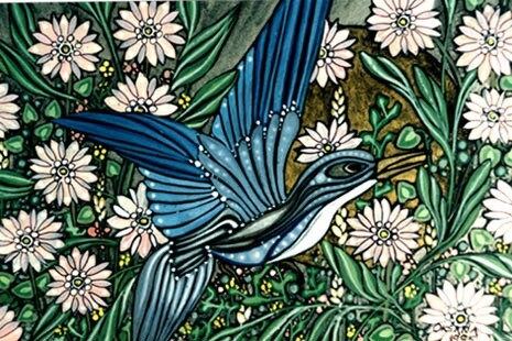 Painting titled "Pájaro Azul" by Oksana Linde, Original Artwork