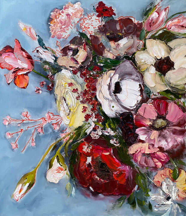Картина под названием "In bloom original p…" - Oksana Petrova, Подлинное произведение искусства, Масло Установлен на Деревян…