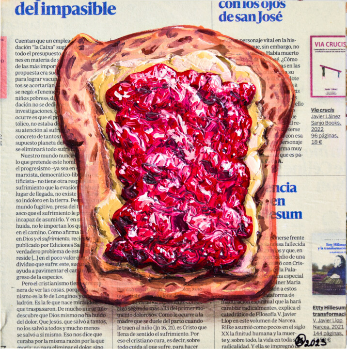 Pittura intitolato "French Food Art Pea…" da Oksana Shevchenko, Opera d'arte originale, Olio
