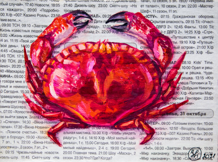 Schilderij getiteld "Crab Original Oil P…" door Oksana Shevchenko, Origineel Kunstwerk, Olie