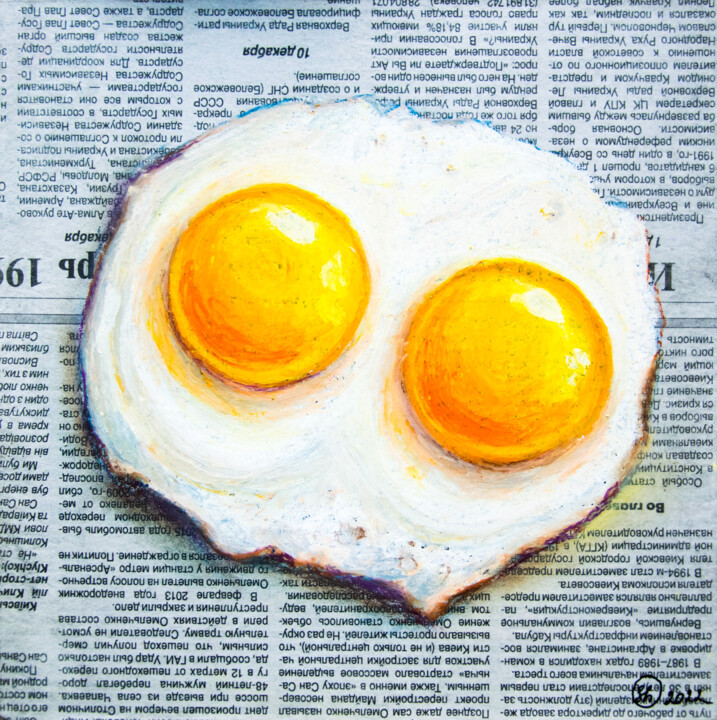 Painting titled "Fried Egg Painting…" by Oksana Shevchenko, Original Artwork, Pastel