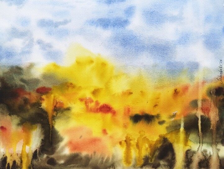 Schilderij getiteld "Autumn mood" door Oksana Shkrebets, Origineel Kunstwerk, Aquarel