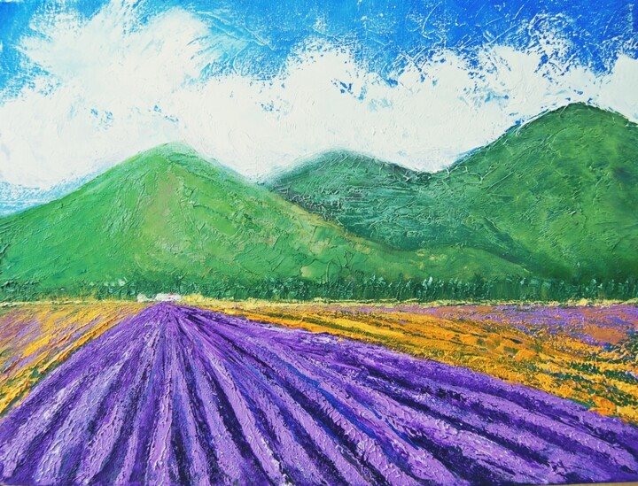 Painting titled "Field" by Oksana Sobol (Ksani), Original Artwork, Oil