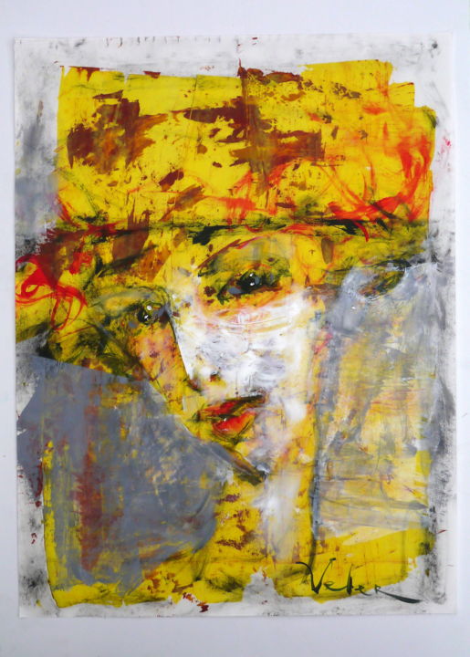 Painting titled "Portrait in golden…" by Oksana Veber, Original Artwork, Acrylic