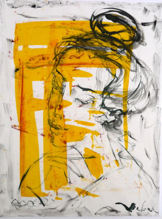 Pittura intitolato "Portrait with a bun" da Oksana Veber, Opera d'arte originale, Acrilico