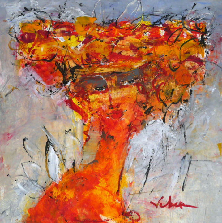 Картина под названием "Angel of Fire" - Oksana Veber, Подлинное произведение искусства, Акрил Установлен на Деревянная рама…