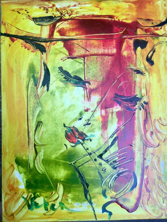 Pittura intitolato "Song in the dusk" da Oksana Veber, Opera d'arte originale, Acrilico Montato su Telaio per barella in leg…