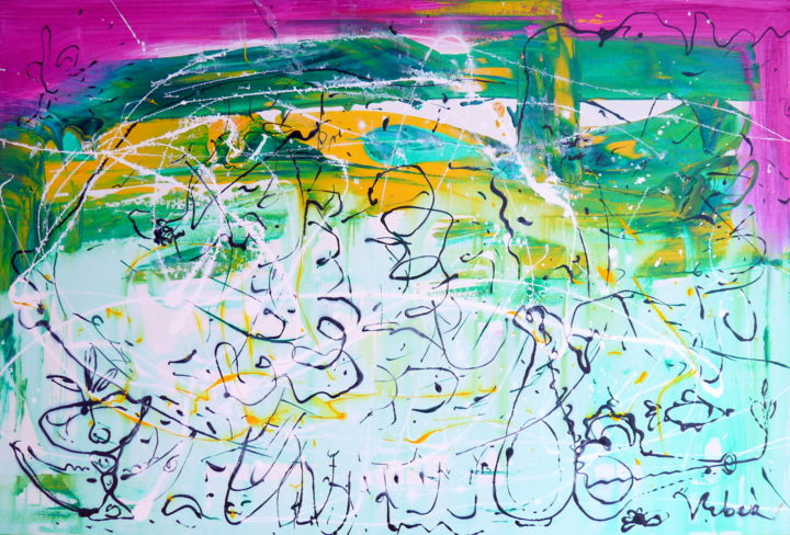 제목이 "Big fish"인 미술작품 Oksana Veber로, 원작, 아크릴 나무 들것 프레임에 장착됨