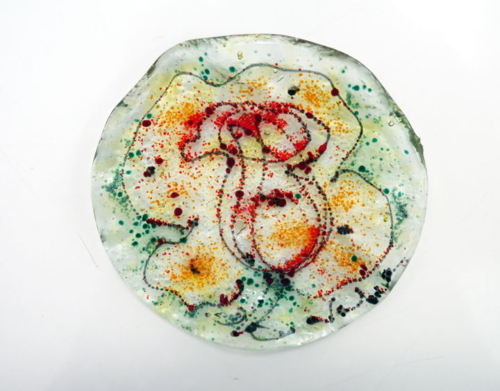 Escultura titulada "Rose- glass plate" por Oksana Veber, Obra de arte original, Vidrio