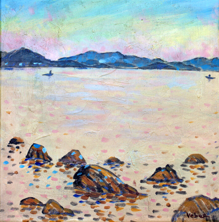 Painting titled "Adriatic Sea 1" by Oksana Veber, Original Artwork, Oil Mounted on Wood Stretcher frame