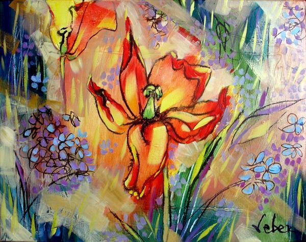 Painting titled "Tulips" by Oksana Veber, Original Artwork, Oil