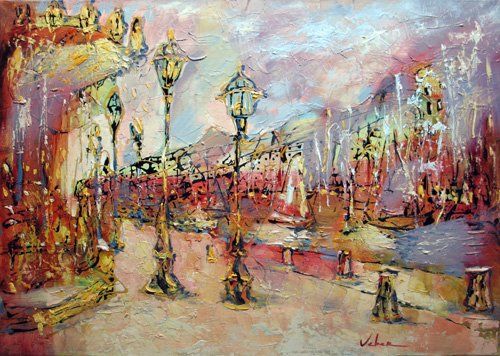 Painting titled "Carrousel in Honfle…" by Oksana Veber, Original Artwork, Oil Mounted on Wood Stretcher frame