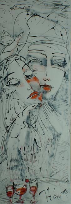 Painting titled "Love in the air" by Oksana Veber, Original Artwork, Oil Mounted on Cardboard