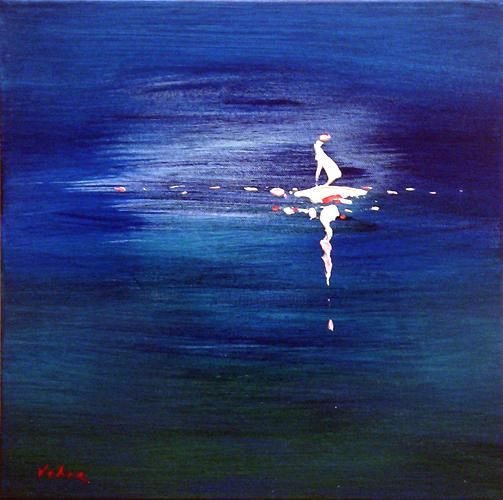 Ζωγραφική με τίτλο "Sea lights" από Oksana Veber, Αυθεντικά έργα τέχνης, Λάδι Τοποθετήθηκε στο Ξύλινο φορείο σκελετό