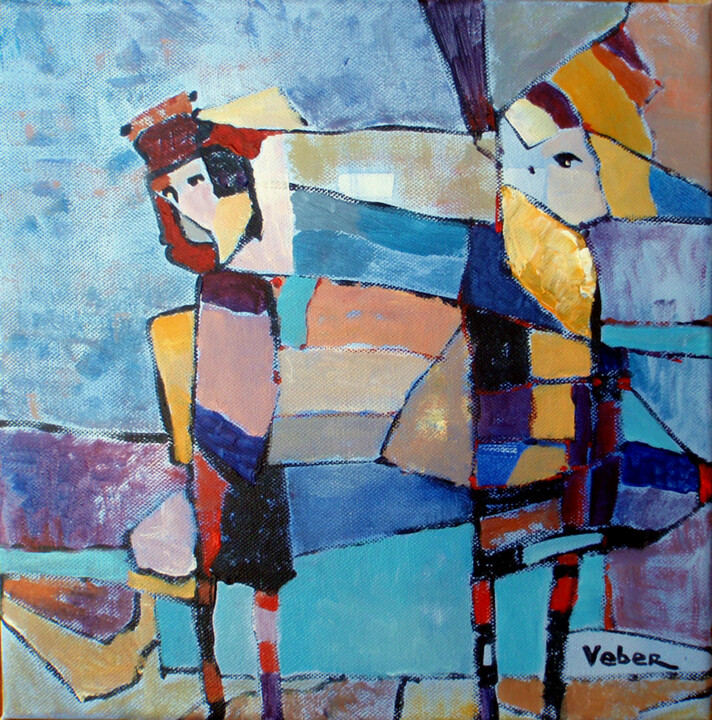 Painting titled "Couple in disagreem…" by Oksana Veber, Original Artwork, Oil Mounted on Wood Stretcher frame