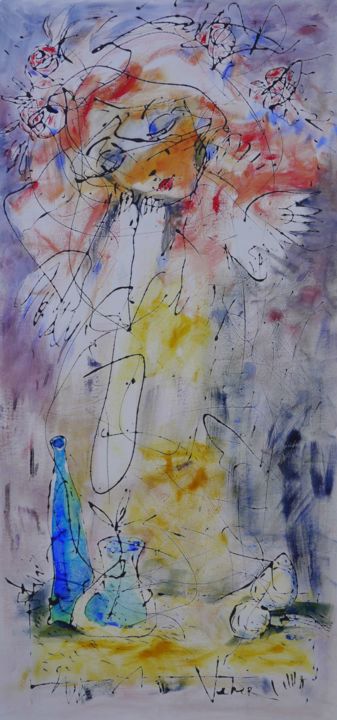 Painting titled "Wings" by Oksana Veber, Original Artwork, Oil Mounted on Wood Stretcher frame