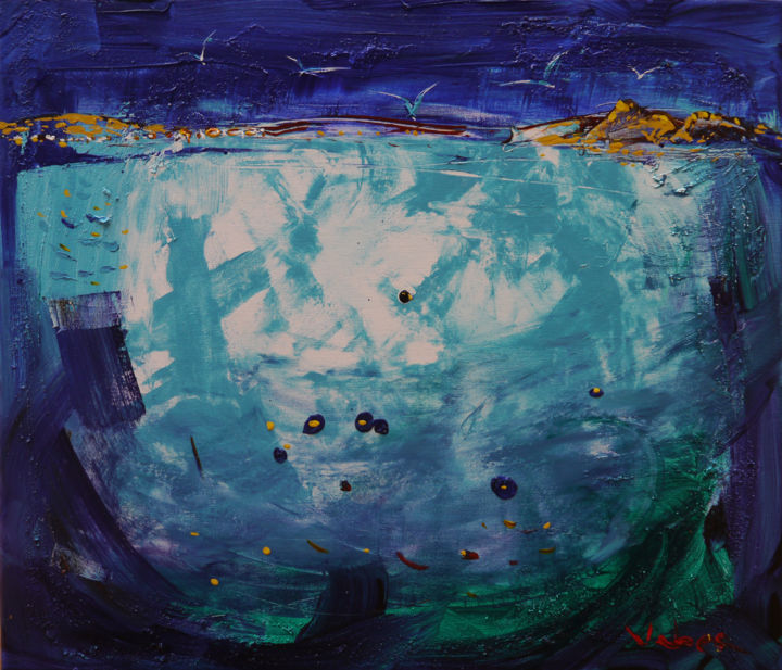 Painting titled "Deep sea" by Oksana Veber, Original Artwork, Oil