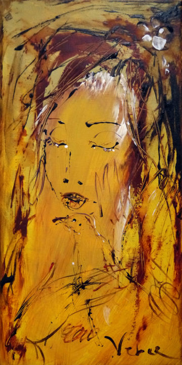 Painting titled "Warm evening talk" by Oksana Veber, Original Artwork, Oil Mounted on Wood Stretcher frame