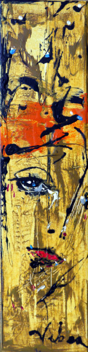 Painting titled "Portrait in gold" by Oksana Veber, Original Artwork, Acrylic Mounted on Wood Stretcher frame