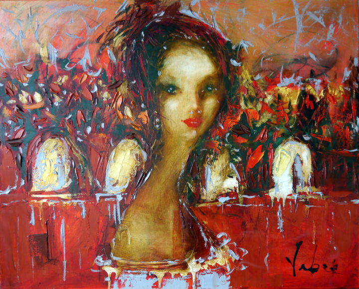 Painting titled "Alba" by Oksana Veber, Original Artwork, Oil Mounted on Wood Stretcher frame