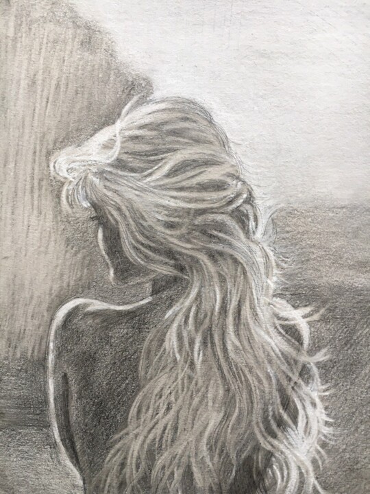 Drawing titled "Breeze" by Oksana Verstiuk, Original Artwork, Pencil