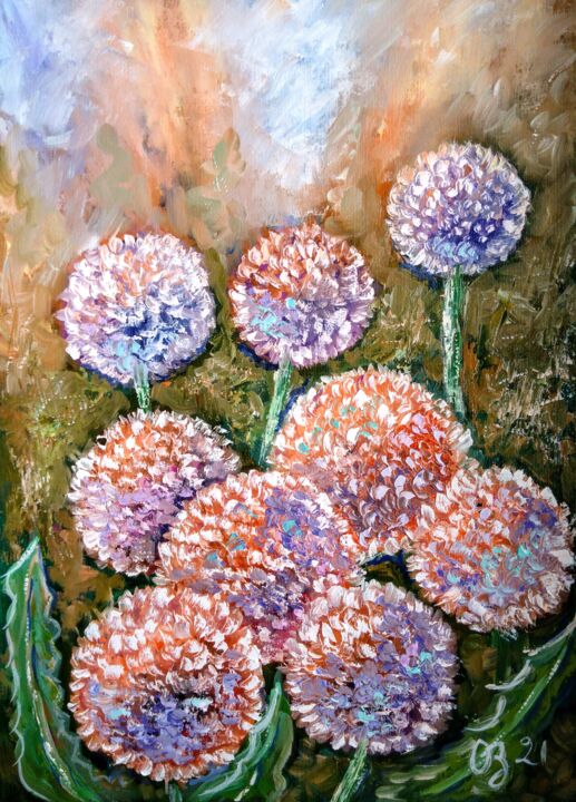 Картина под названием "Dandelions. Summer" - Oksana Zolotova, Подлинное произведение искусства, Масло
