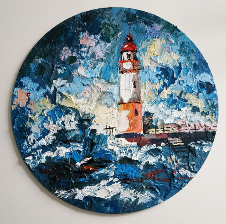 Painting titled "Lighthouse painting…" by Oksana Pritula, Original Artwork, Acrylic