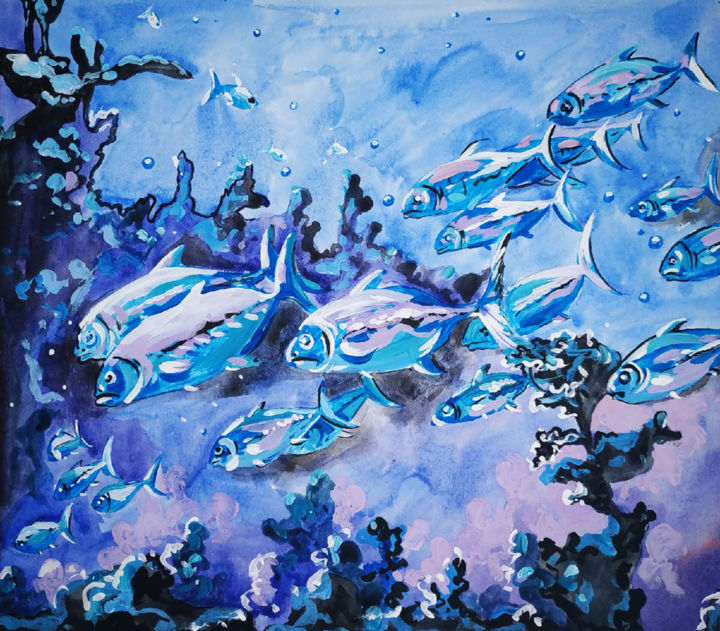Painting titled "Sea Fish  Fish Artw…" by Oksana Pritula, Original Artwork, Acrylic