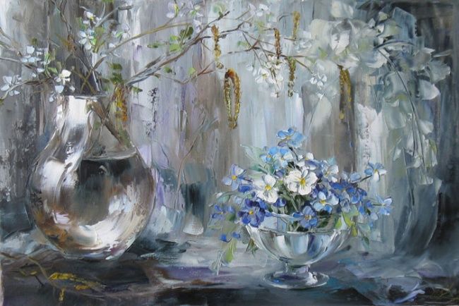 Painting titled ""Весна"" by Oksana Kravchenko, Original Artwork, Oil