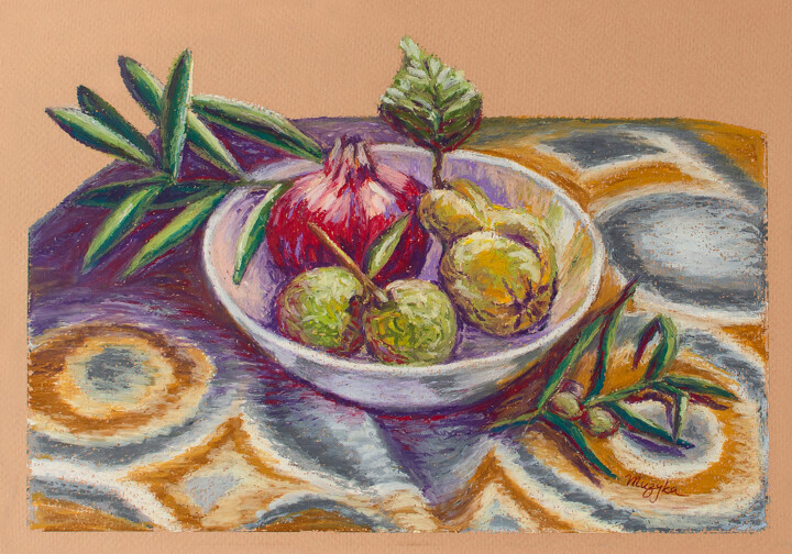 Drawing titled "Greek harvest" by Oksana Muzyka, Original Artwork, Pastel