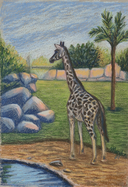 Рисунок под названием "Giraffe in Valencia…" - Oksana Muzyka, Подлинное произведение искусства, Пастель