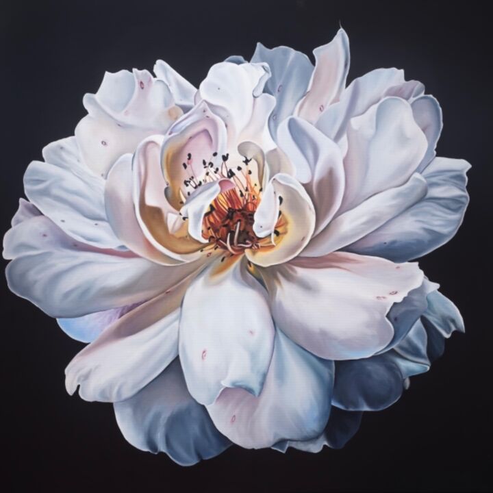 Картина под названием "White rose" - Oksana Vinnichenko, Подлинное произведение искусства, Масло