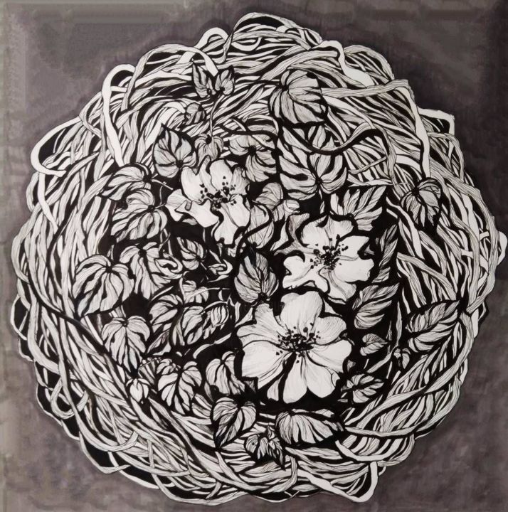 Painting titled "Weaving" by Olga Bolshanina, Original Artwork, Ink