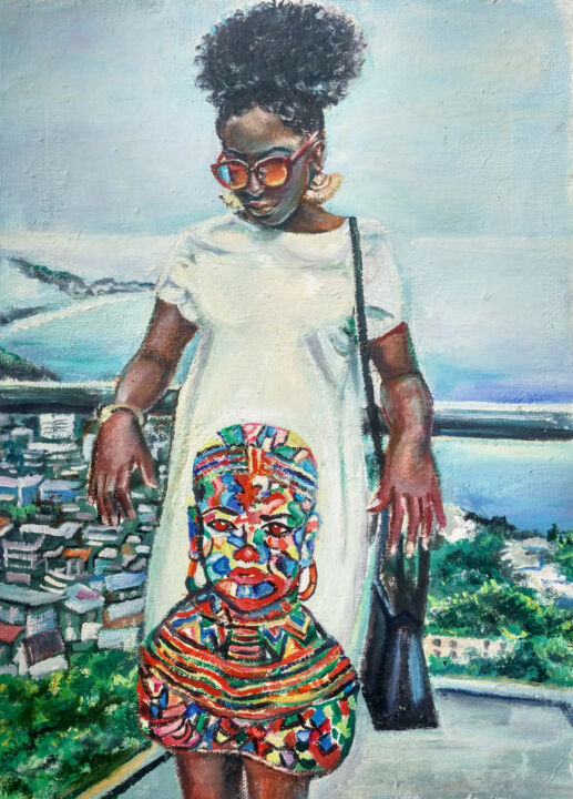 Рисунок под названием "Африканская модница" - Ольга Денисюк, Подлинное произведение искусства, Масло
