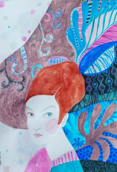 Рисунок под названием ""Girl in Turquoise" - Oльга Гордиенок, Подлинное произведение искусства, Акрил