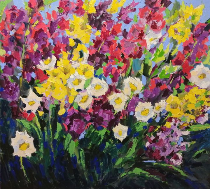 Painting titled "Gladiolus" by Olga Kashshai, Original Artwork, Oil